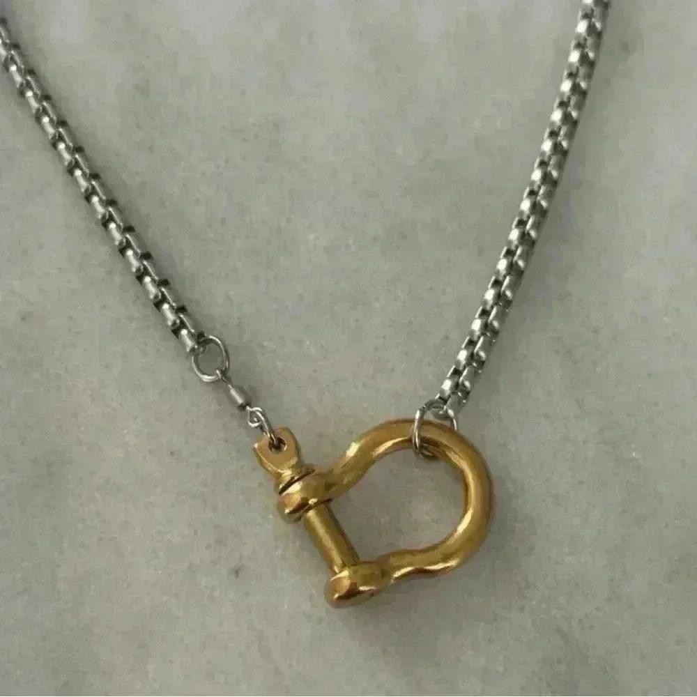 COPY - COPY - Gold Chain Two Tone Silver Horse Bit Chunky Charm Clasp Carabiner… - Picture 1 of 4